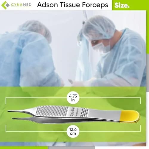 Cynamed Adson Plastic Surgery Forceps 4.75" Straight Fine Point | Tungsten Carbide Inserts with Gold Handle thumbnail 3