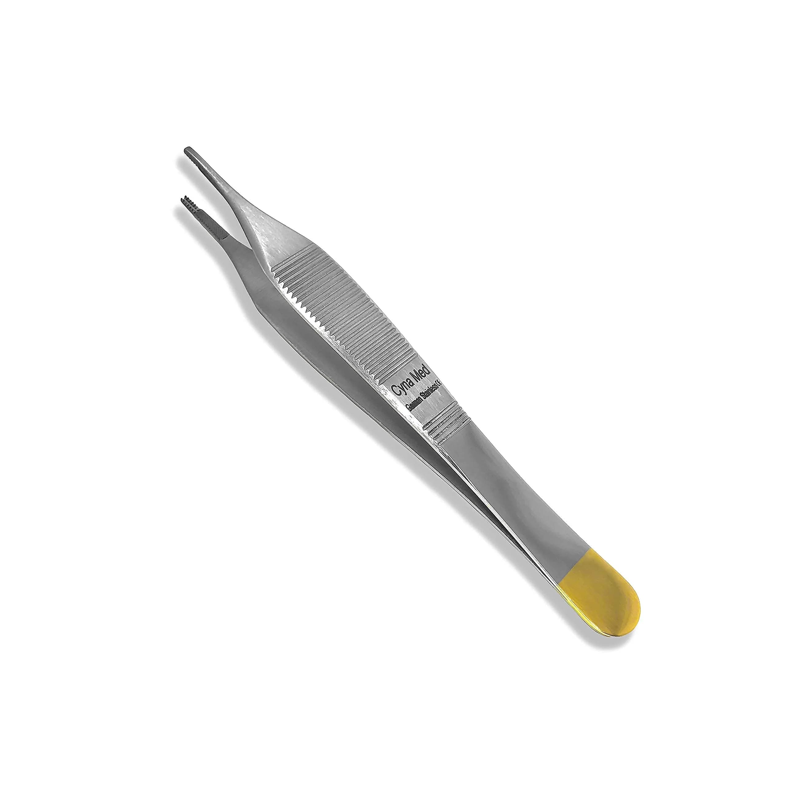 Cynamed Adson Plastic Surgery Forceps 4.75" Straight Fine Point Gold Handle | Tungsten Carbide Inserts (9X9 Teeth)
