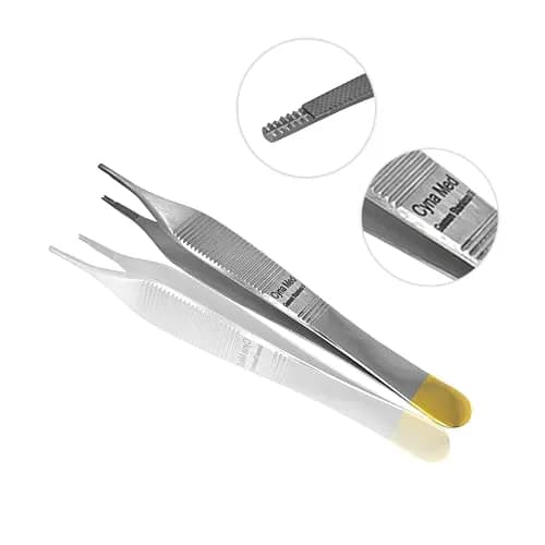 Cynamed Adson Plastic Surgery Forceps 4.75" Straight Fine Point Gold Handle | Tungsten Carbide Inserts (9X9 Teeth) thumbnail 5