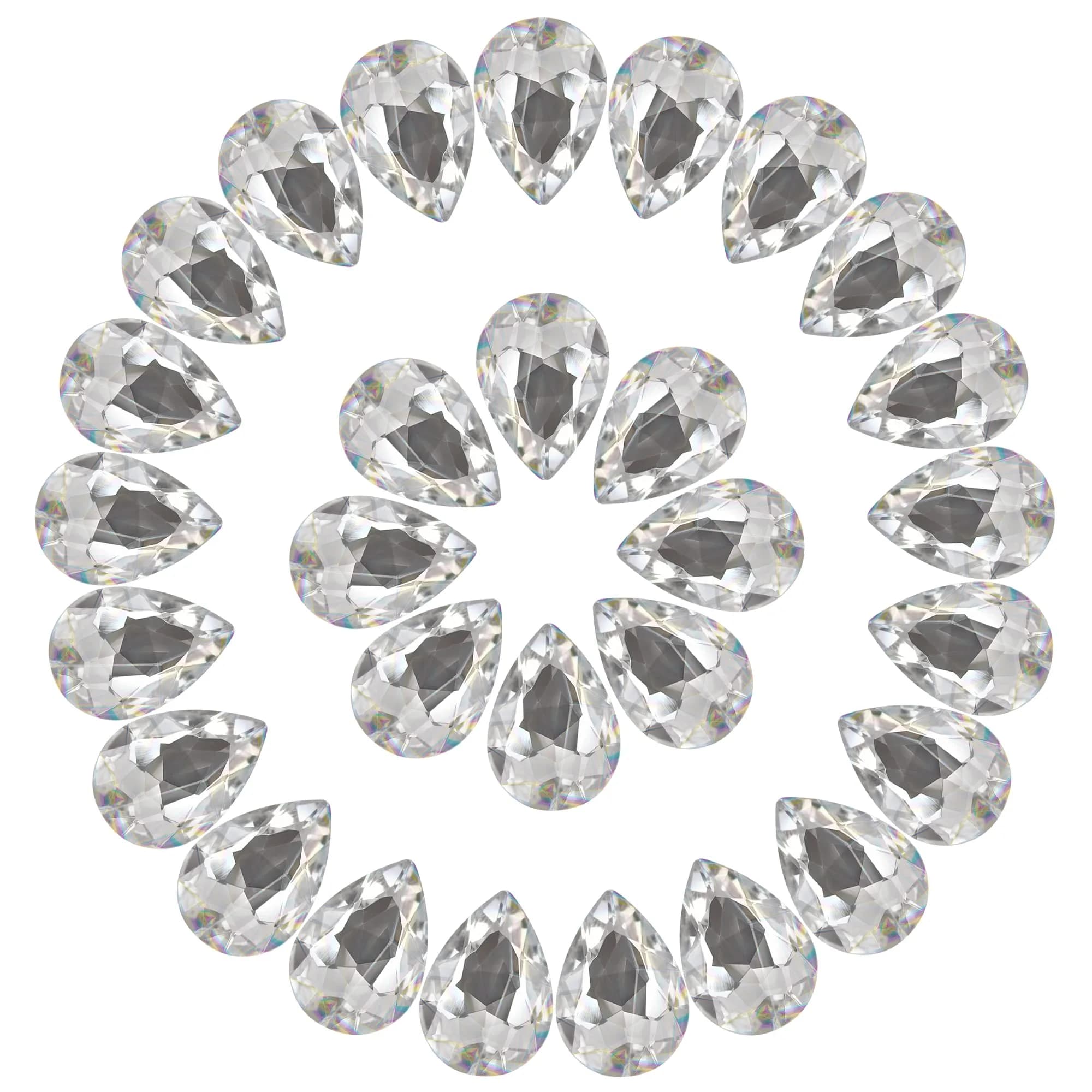 Jyukan Teardrop Crystal AB Resin Rhinestone 14mm x 10mm | Sparkling Pointback Glass for Jewelry & Crafts