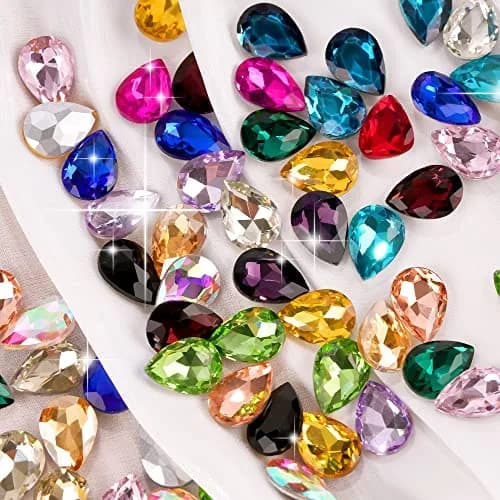 Jyukan Teardrop Crystal AB Resin Rhinestone 14mm x 10mm | Sparkling Pointback Glass for Jewelry & Crafts thumbnail 7