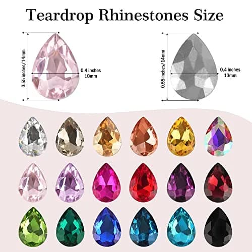 Jyukan Teardrop Crystal AB Resin Rhinestone 14mm x 10mm | Sparkling Pointback Glass for Jewelry & Crafts thumbnail 2