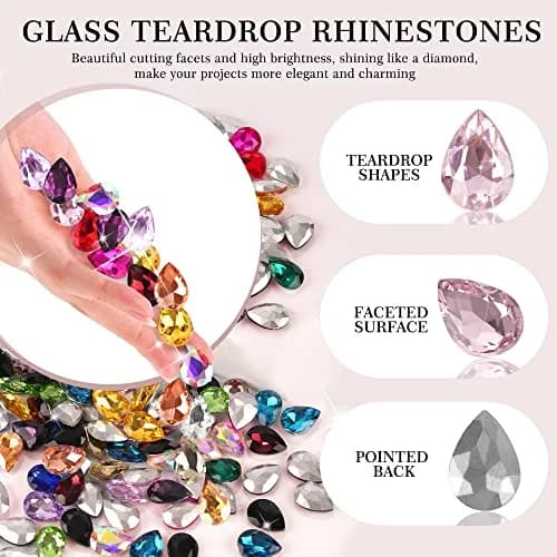 Jyukan Teardrop Crystal AB Resin Rhinestone 14mm x 10mm | Sparkling Pointback Glass for Jewelry & Crafts thumbnail 3