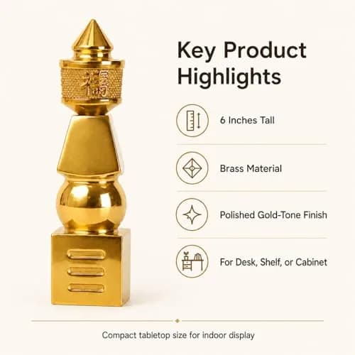 I-MART 5 Element Pagoda Feng Shui Decor 15.2 cm (6-inch) | Brass with Polished Gold-Tone Finish thumbnail 2