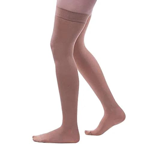 Allegro 15-20 mmHg Microfiber Thigh High Compression Hose | Soft, Supportive & Made in USA — Sand