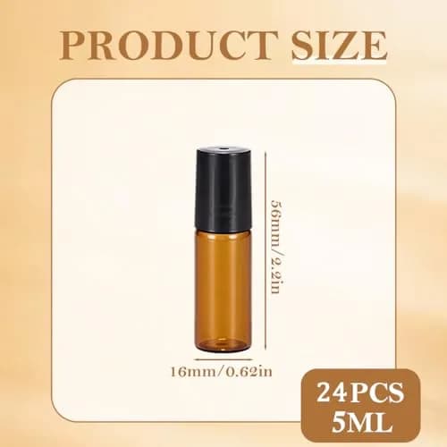 ericotry 5ml Amber Glass Roller Bottles (24-Pack) | Protects Oils from UV Rays thumbnail 2