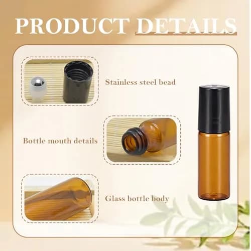 ericotry 5ml Amber Glass Roller Bottles (24-Pack) | Protects Oils from UV Rays thumbnail 3