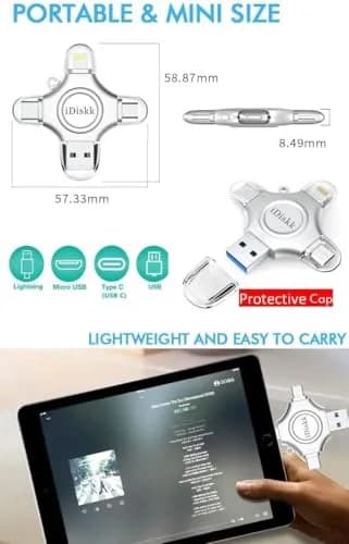 iDiskk 128GB MFi Certified iPhone Flash Drive 128GB (4.25 in x 2.25 in x 0.33 in) | Universal 4-in-1 Photo Stick for iPhone, iPad, Android, Mac thumbnail 5