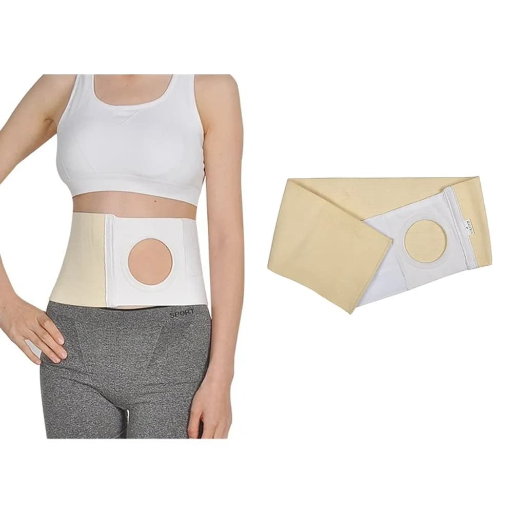 Mybow Ostomy Hernia Belt Wrap - 6.3cm (2.5") Opening, Medium, Light Beige | Breathable Cotton Support for Stoma Bag Security - view 4