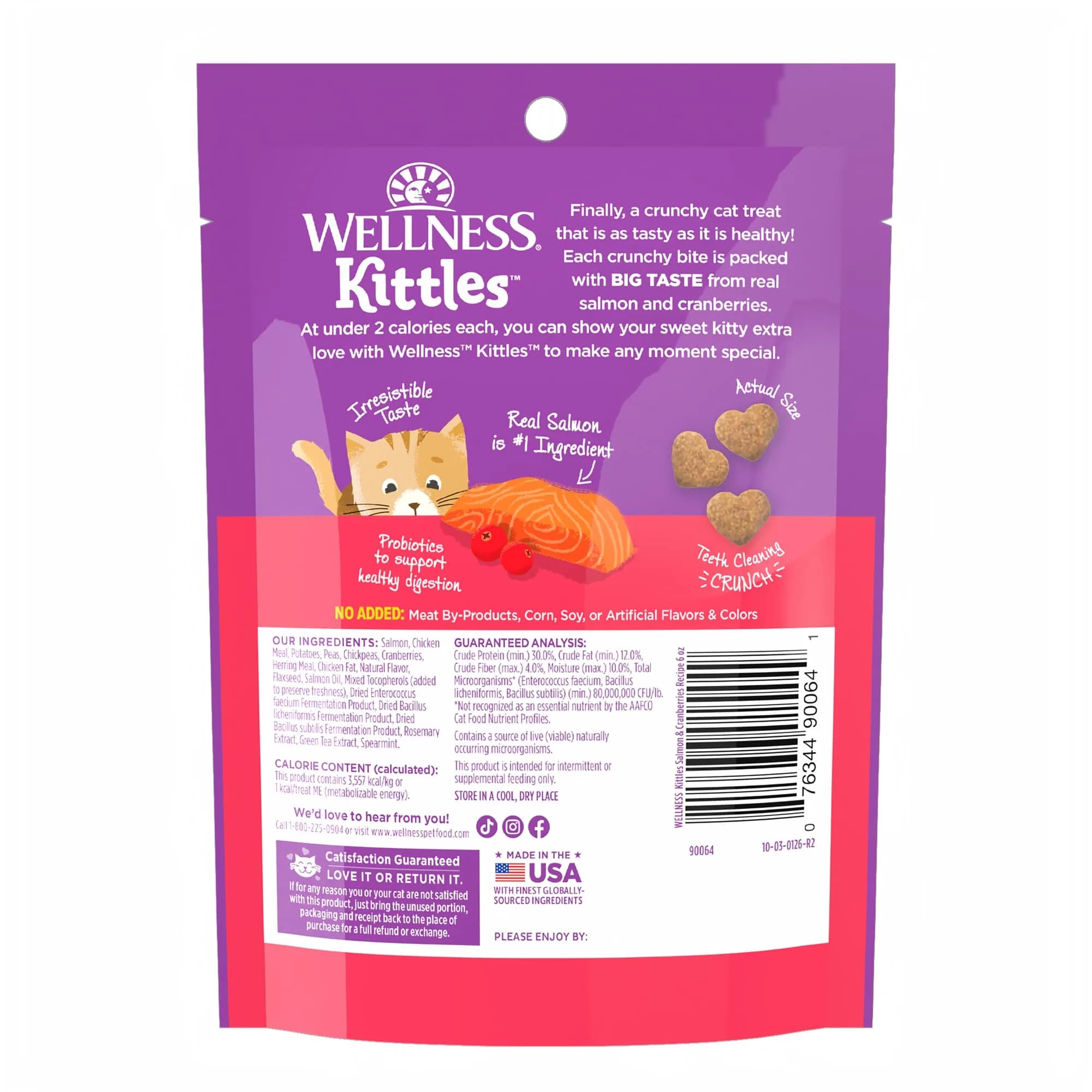 Wellness Kittles Crunchy Cat Treats Salmon & Cranberries Flavor 170g (6 oz) | Grain-Free Dental Snack - view 9
