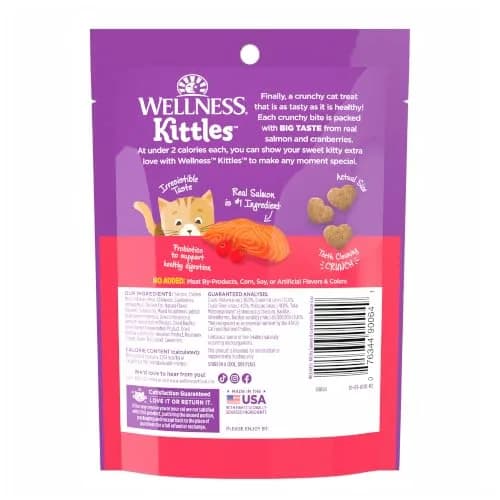 Wellness Kittles Crunchy Cat Treats Salmon & Cranberries Flavor 170g (6 oz) | Grain-Free Dental Snack thumbnail 9