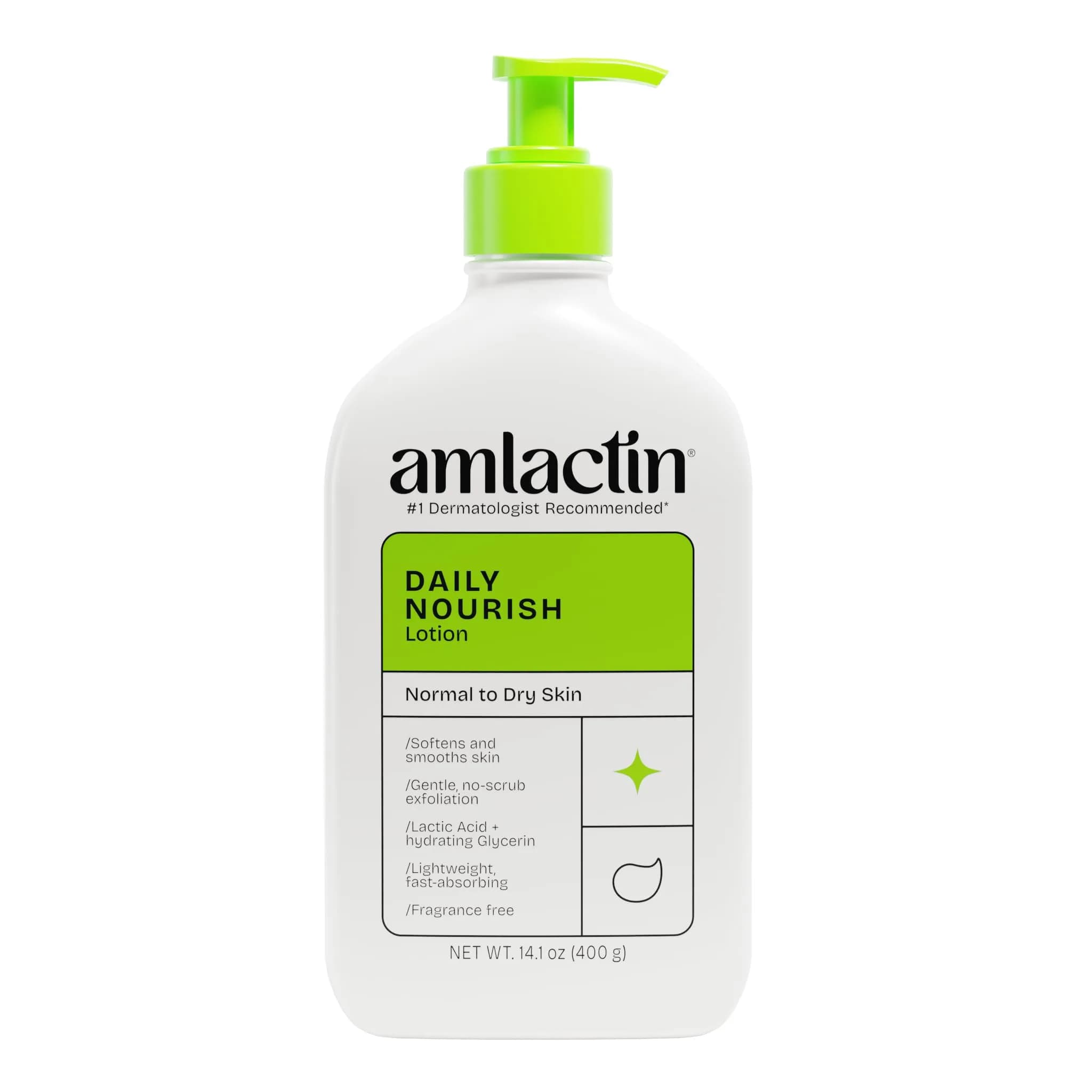AmLactin Daily Nourish Body Lotion 400ml (14.1 oz) | Exfoliates & Moisturizes for Dry Skin