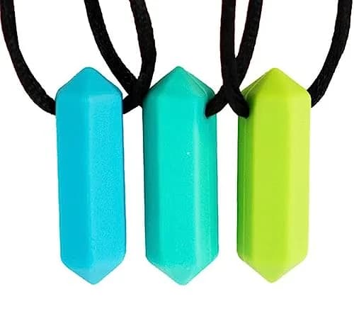 Tilcare Chew Chew Crayon Sensory Necklace Set – Ocean Blue 3-Pack | Safe Silicone Chewy Toy for Kids & Adults — Ocean Blue