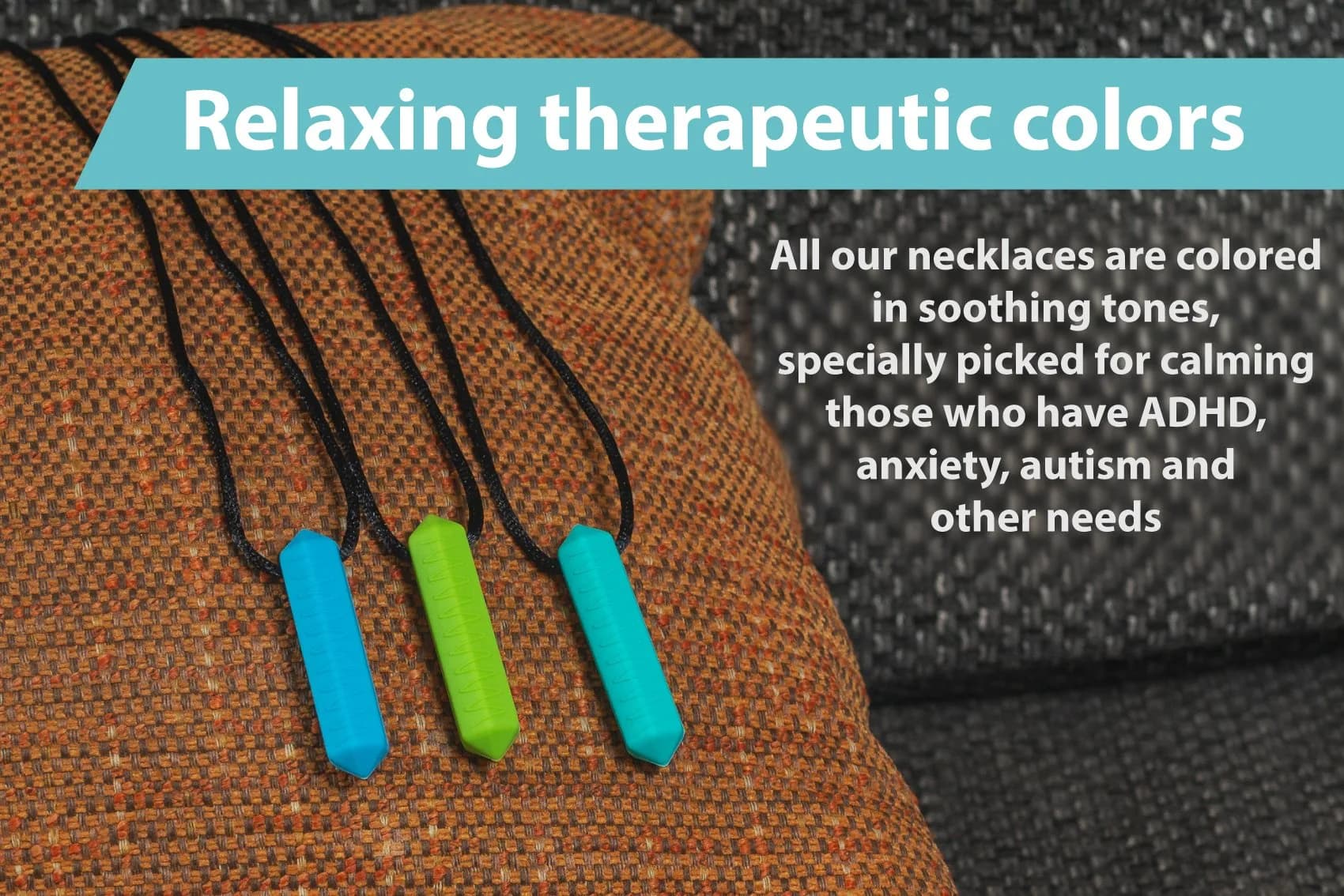 Tilcare Chew Chew Crayon Sensory Necklace Set – Ocean Blue 3-Pack | Safe Silicone Chewy Toy for Kids & Adults - view 2
