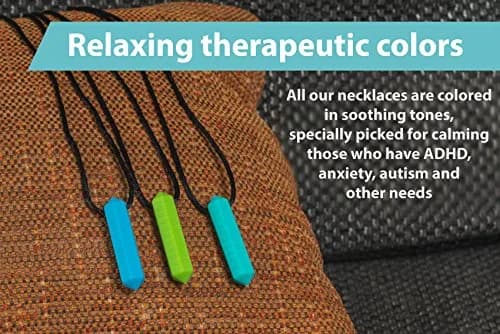 Tilcare Chew Chew Crayon Sensory Necklace Set – Ocean Blue 3-Pack | Safe Silicone Chewy Toy for Kids & Adults thumbnail 2