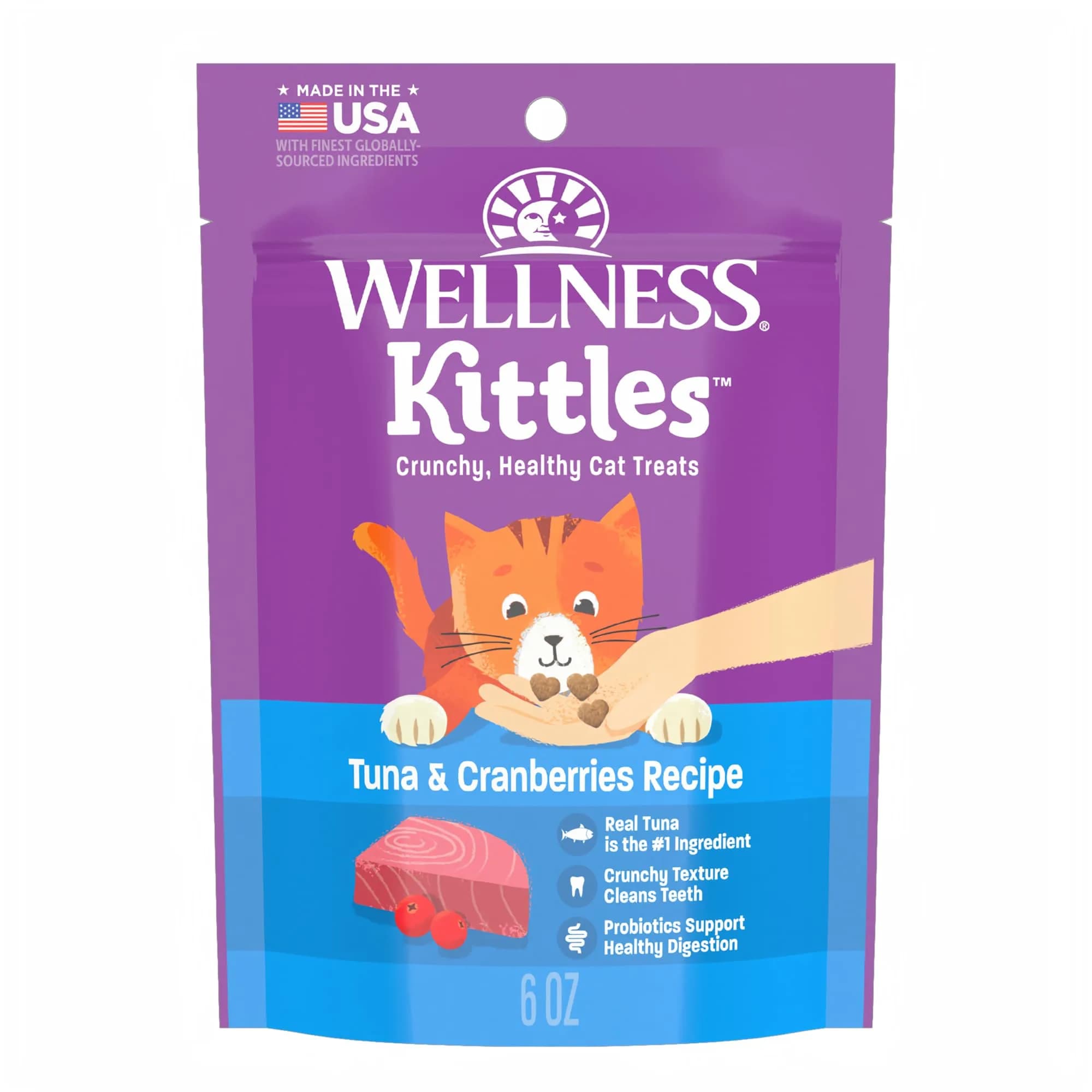 Wellness Kittles Crunchy Cat Treats Tuna & Cranberry Flavor 6 oz (170 g) | Grain-Free Dental Care for All Lifestages - main product image