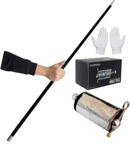 OUERMAMA Black Metal Appearing Cane 1.1 Meter (43.3 Inches) | Professional Stage Magic Trick with Tutorial thumbnail 1