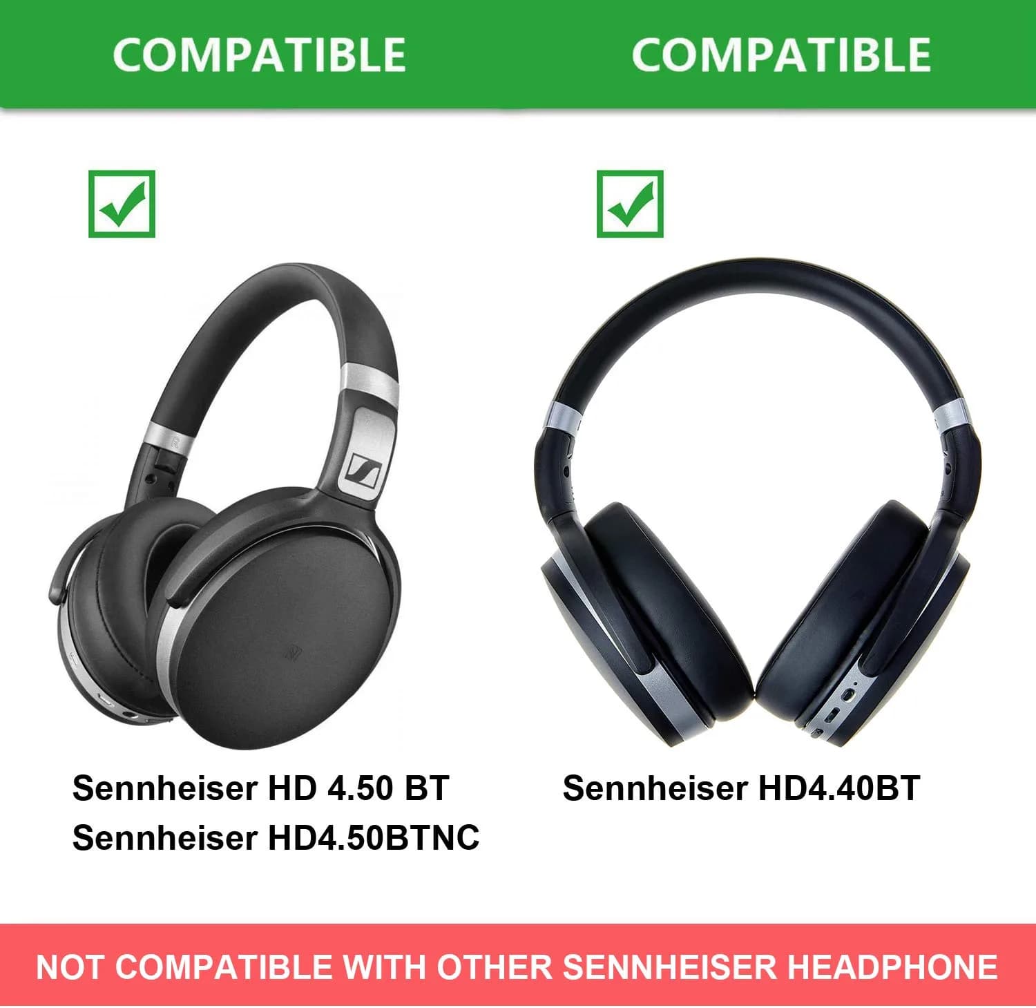 defean Replacement Earpads for Sennheiser HD 4.50BT, HD 4.40BT, HD 4.30G, HD 450BT, HD 350BT Headsets (Black, 2-Pack) - view 2