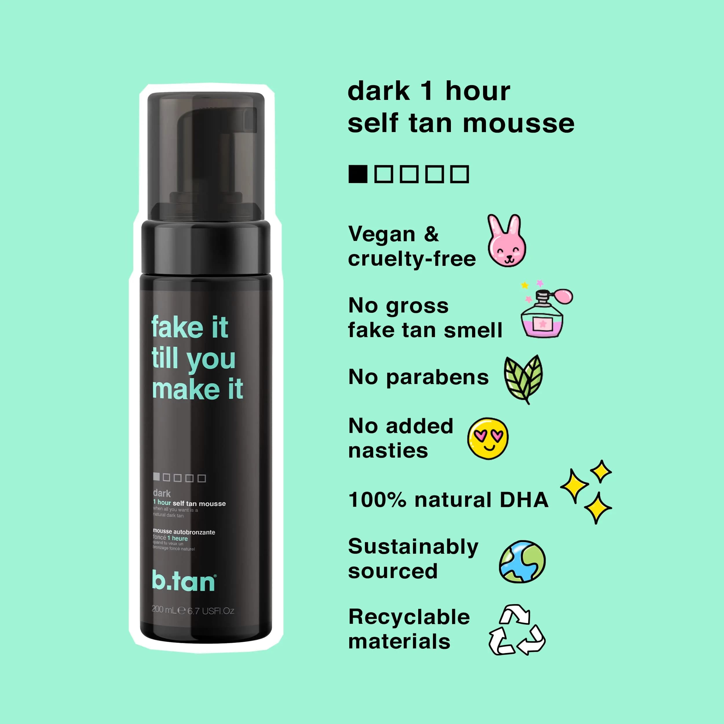 B.TAN Fake It Till You Make It Dark Self Tanner Mousse 200ml (6.7 Fl Oz) | Express 1-Hour Sunless Tanning Foam - view 3