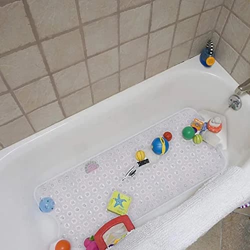 YINENN Bath and Shower Safety Mats 40x16 inch | Non Slip with Suction Cups, Extra Large, Machine Washable, Drain Holes, Clear thumbnail 2