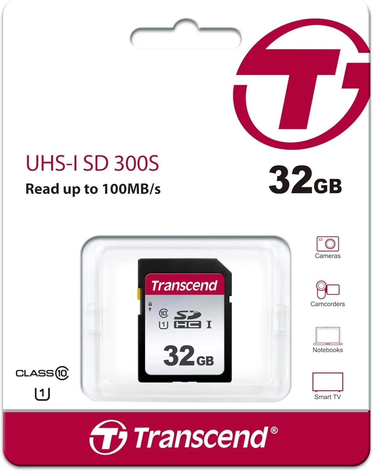Transcend 32GB SDHC SD Card, UHS-I U1, 1080p Full HD Video, Retail Packaging - view 2