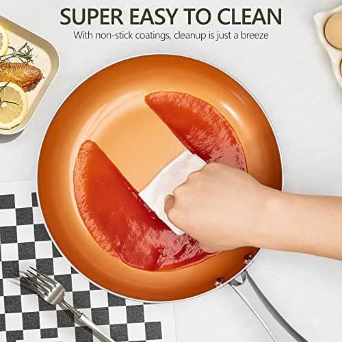 MICHELANGELO 8 Inch Nonstick Frying Pan with Lid | Copper Ceramic Titanium Coating, German Standard Quality thumbnail 5