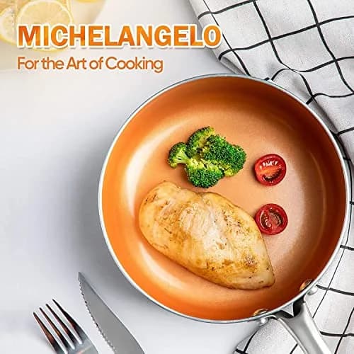 MICHELANGELO 8 Inch Nonstick Frying Pan with Lid | Copper Ceramic Titanium Coating, German Standard Quality thumbnail 7