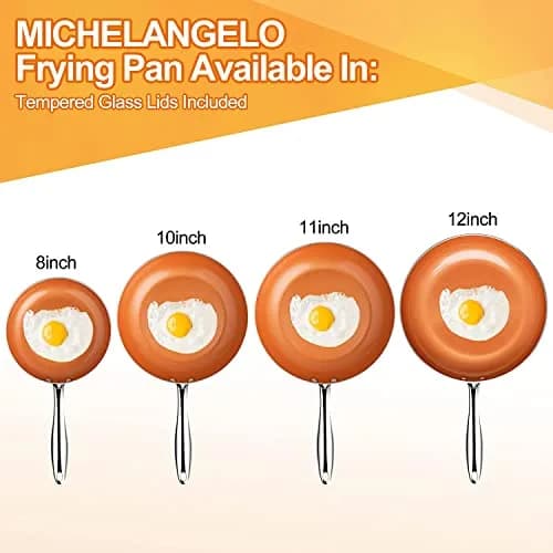 MICHELANGELO 8 Inch Nonstick Frying Pan with Lid | Copper Ceramic Titanium Coating, German Standard Quality thumbnail 8