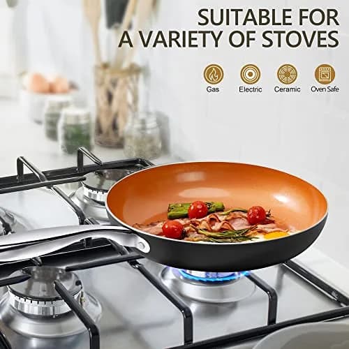 MICHELANGELO 8 Inch Nonstick Frying Pan with Lid | Copper Ceramic Titanium Coating, German Standard Quality thumbnail 4