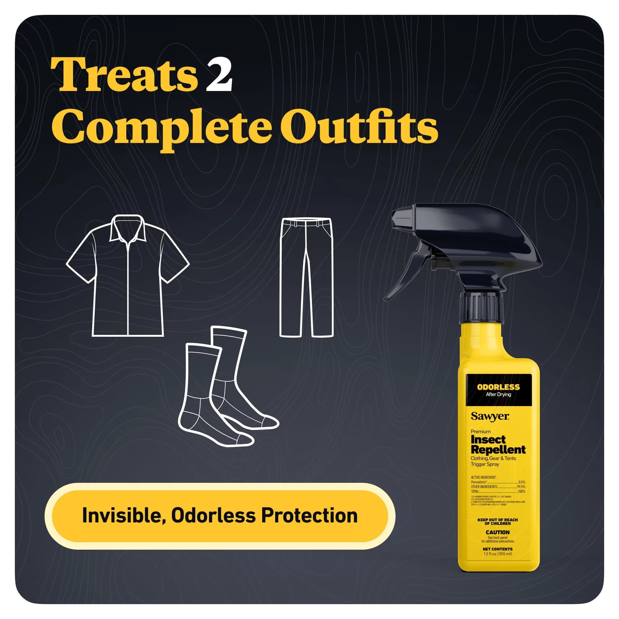 Sawyer Products Premium Permethrin Insect Repellent for Clothing & Gear Twin Pack 710ml (24 Fl Oz) | EPA Registered, Odorless Protection - view 2