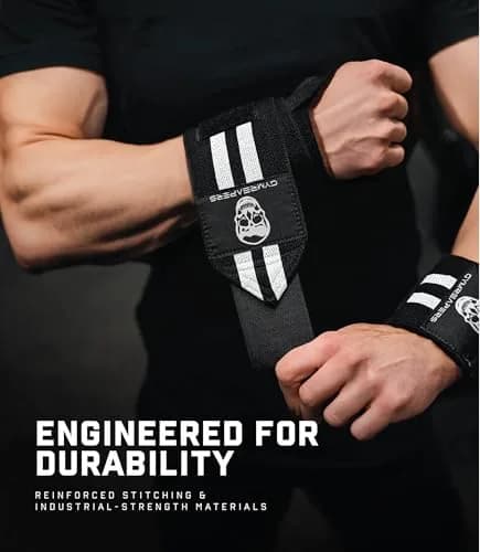Gymreapers White 18 inch (45.7 cm) Wrist Wraps | Competition Grade Support for Powerlifting & Strength Training thumbnail 3