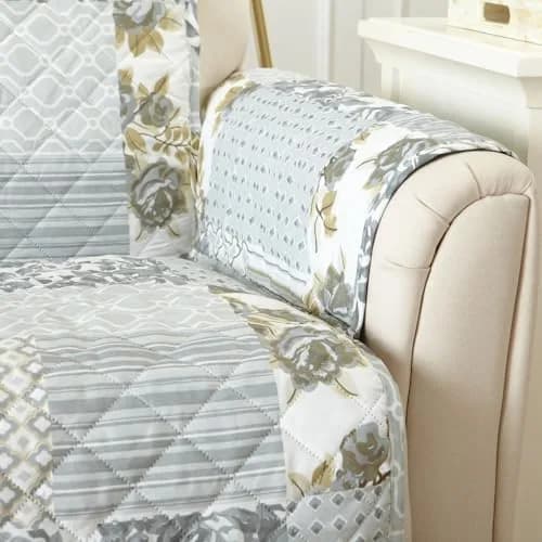 Great Bay Home Reversible Floral Patchwork Loveseat Cover, Patchwork - Grey | Cottage-Inspired Decor & Furniture Protection thumbnail 4