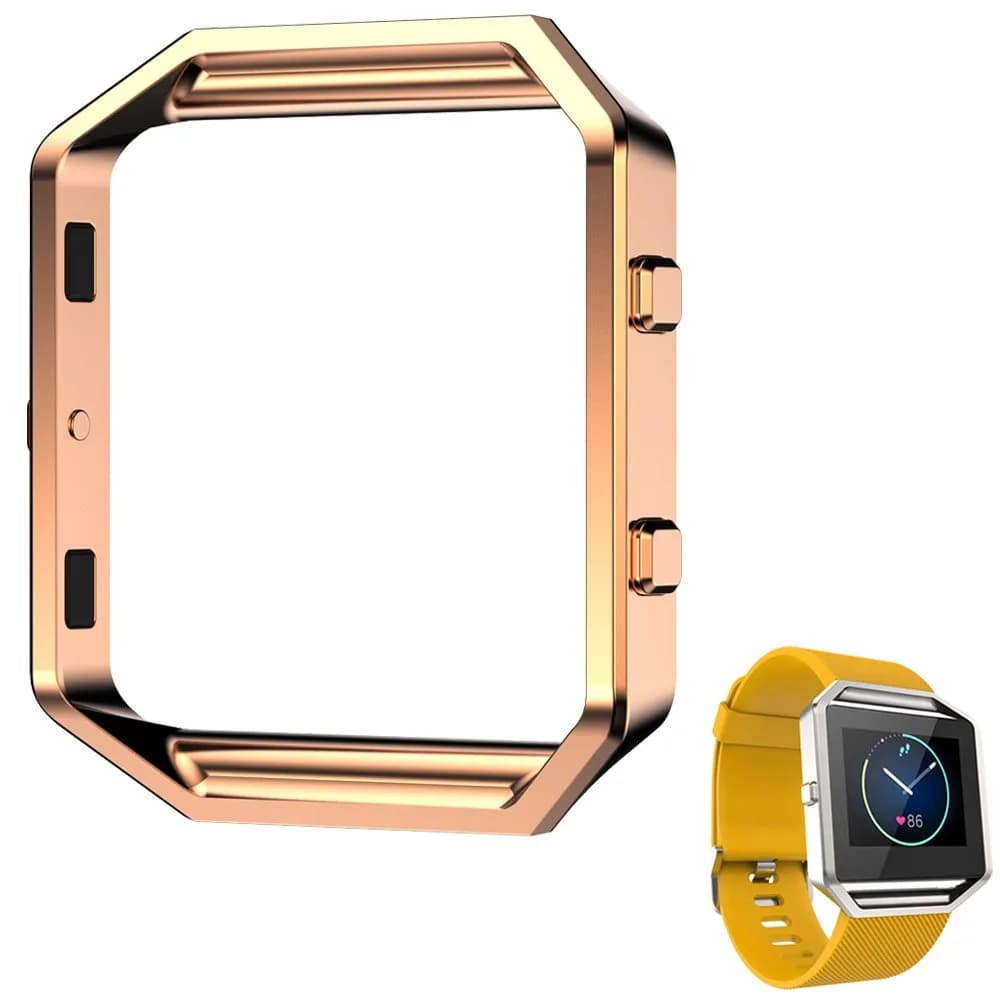 AISPORTS Rose Gold Fitbit Blaze Frame | Stainless Steel Metal Watch Frame Holder Shell Replacement Housing Protective Case Cover for Fitbit Blaze Smart Watch — Rose Gold