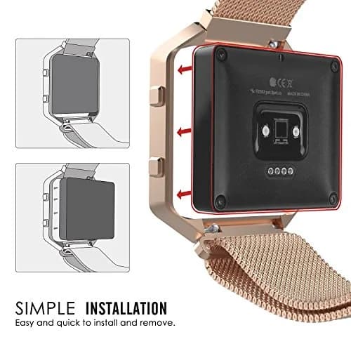 AISPORTS Rose Gold Fitbit Blaze Frame | Stainless Steel Metal Watch Frame Holder Shell Replacement Housing Protective Case Cover for Fitbit Blaze Smart Watch thumbnail 5