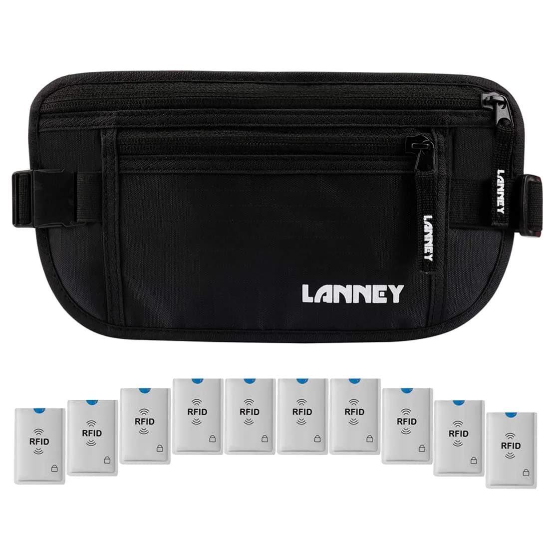 LANNEY RFID Blocking Money Belt Waist Wallet with 10 Card Sleeves | Waterproof Hidden Stash for Travel