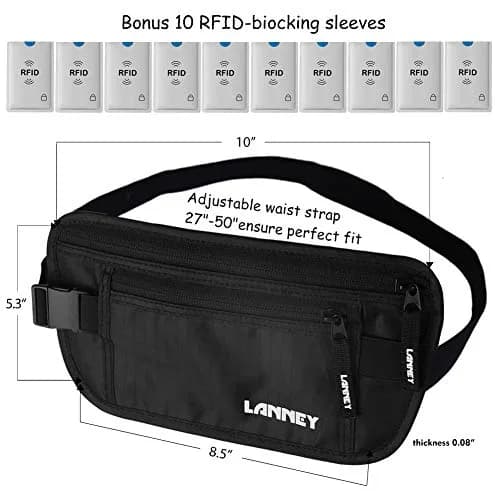 LANNEY RFID Blocking Money Belt Waist Wallet with 10 Card Sleeves | Waterproof Hidden Stash for Travel thumbnail 6