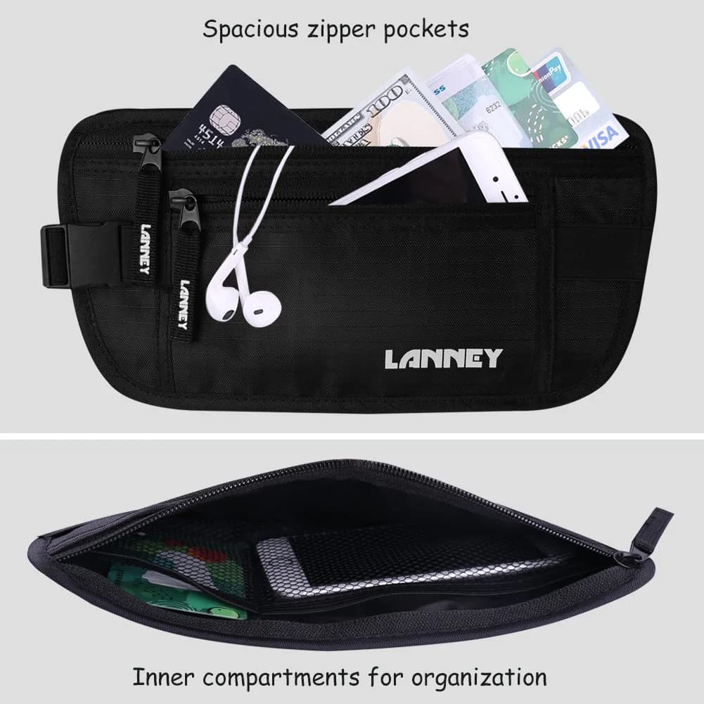 LANNEY RFID Blocking Money Belt Waist Wallet with 10 Card Sleeves | Waterproof Hidden Stash for Travel - view 4