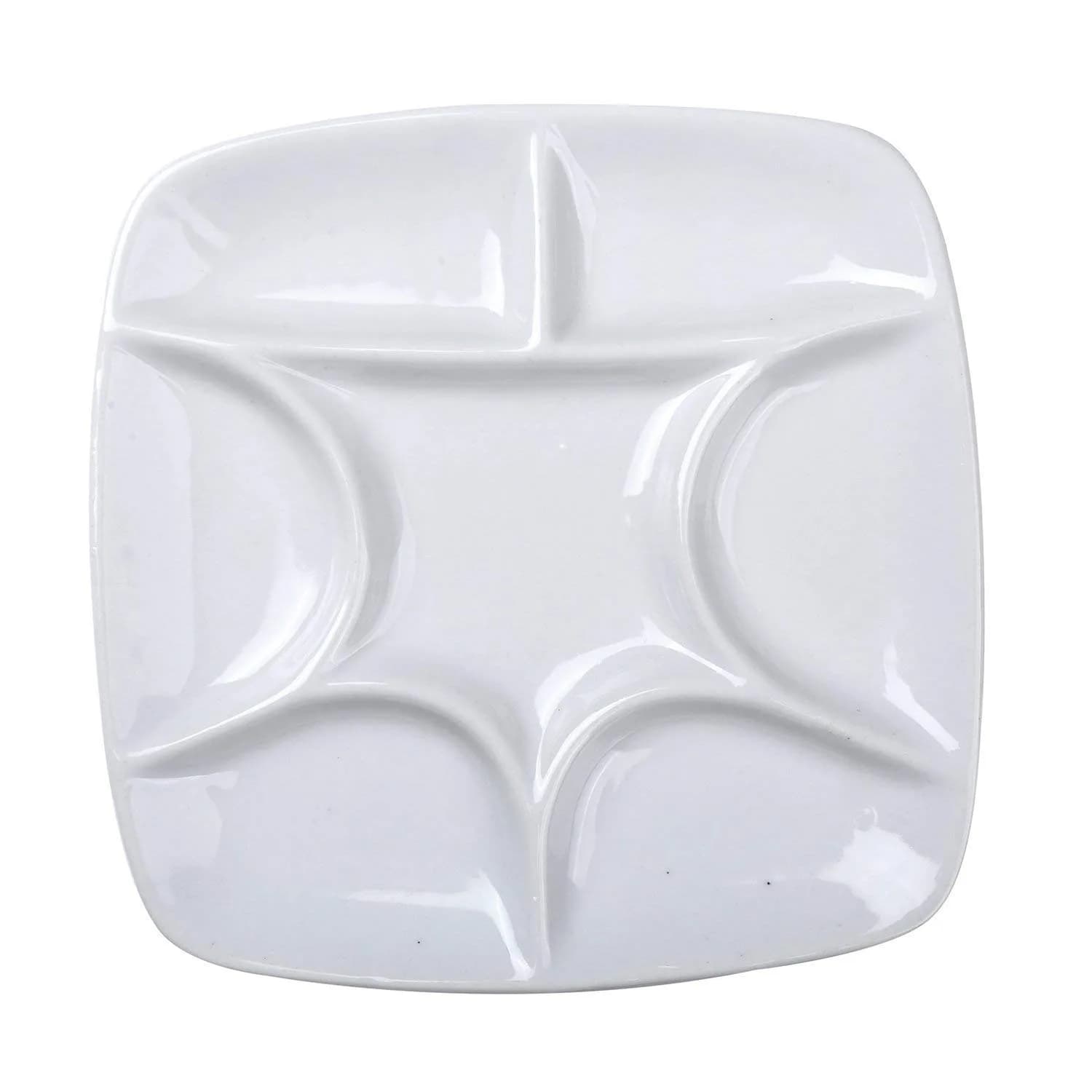 MEEDEN 7-Well Square White Porcelain Artist Paint Palette 14.5cm (5.7-Inch) | Durable Ceramic for Watercolor, Gouache, Acrylic, Oil Painting — SQUARE
