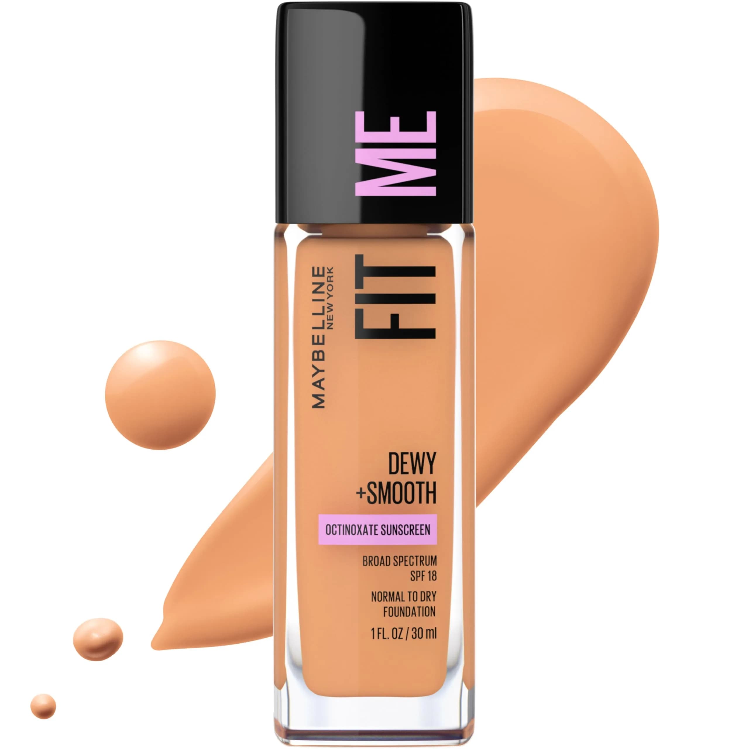 Maybelline Fit Me Dewy + Smooth Foundation, 322 Warm Honey, 29.57ml (1 Fl Oz) | Hydrating Luminous Finish - main product image