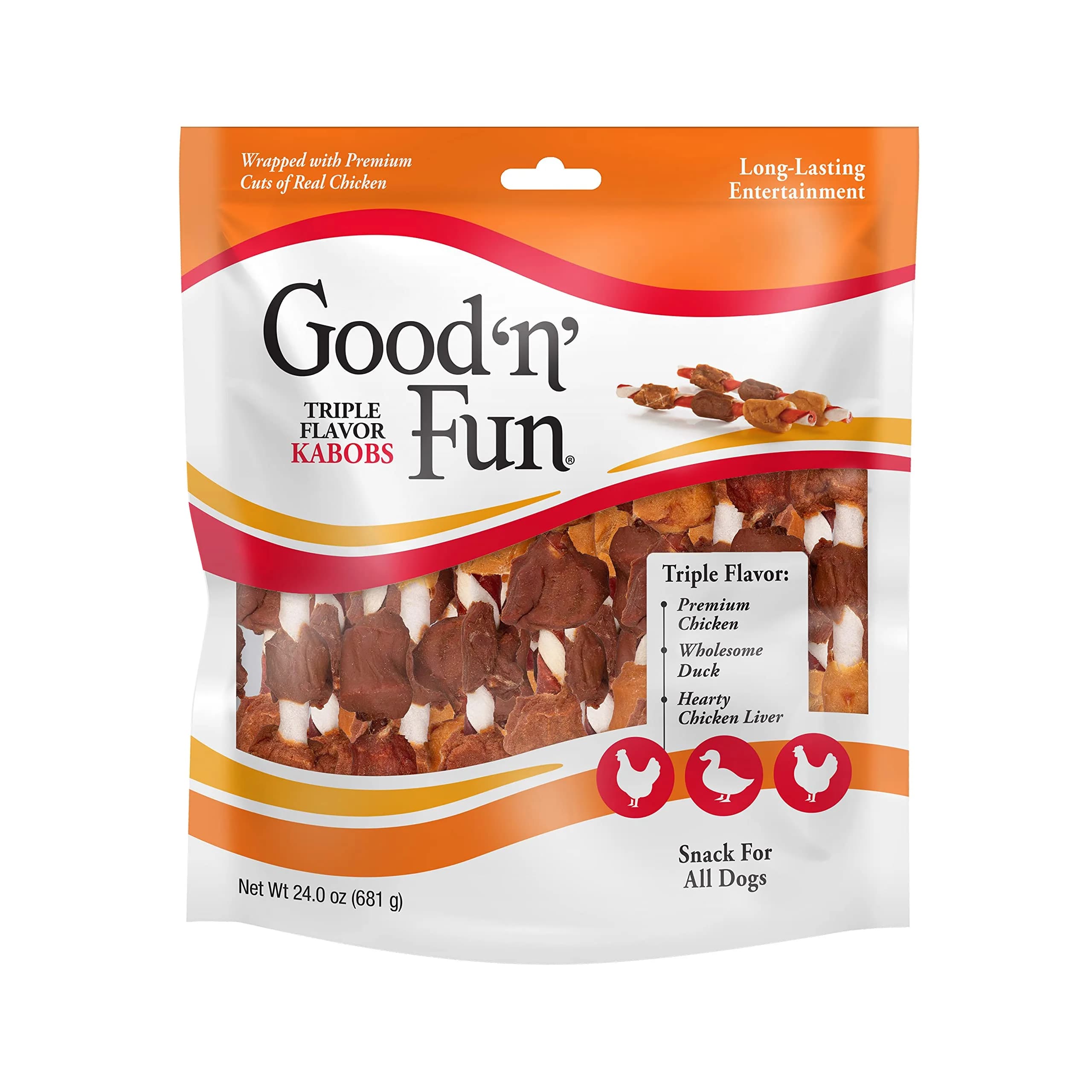GOOD 'N' FUN Triple Flavor Kabobs Long-Lasting Dog Treat 680g (24 oz) | Protein-Rich Chew for All Dog Sizes — 1.5 Pound