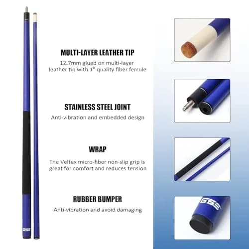 GSE Games & Sports Expert Fiberglass Graphite Pool Cue Stick 58" 20oz | Warp-Resistant Matte Blue thumbnail 2