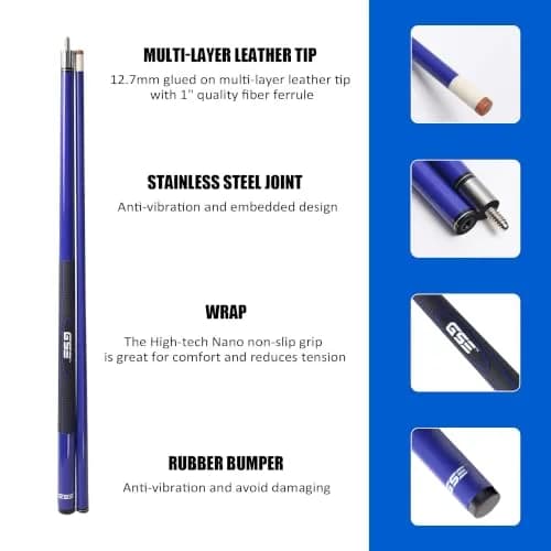 GSE Games & Sports Expert Blue 20oz 58" 2-Piece Fiberglass Graphite Composite Pool Cue Stick | Warp-Resistant Construction thumbnail 2