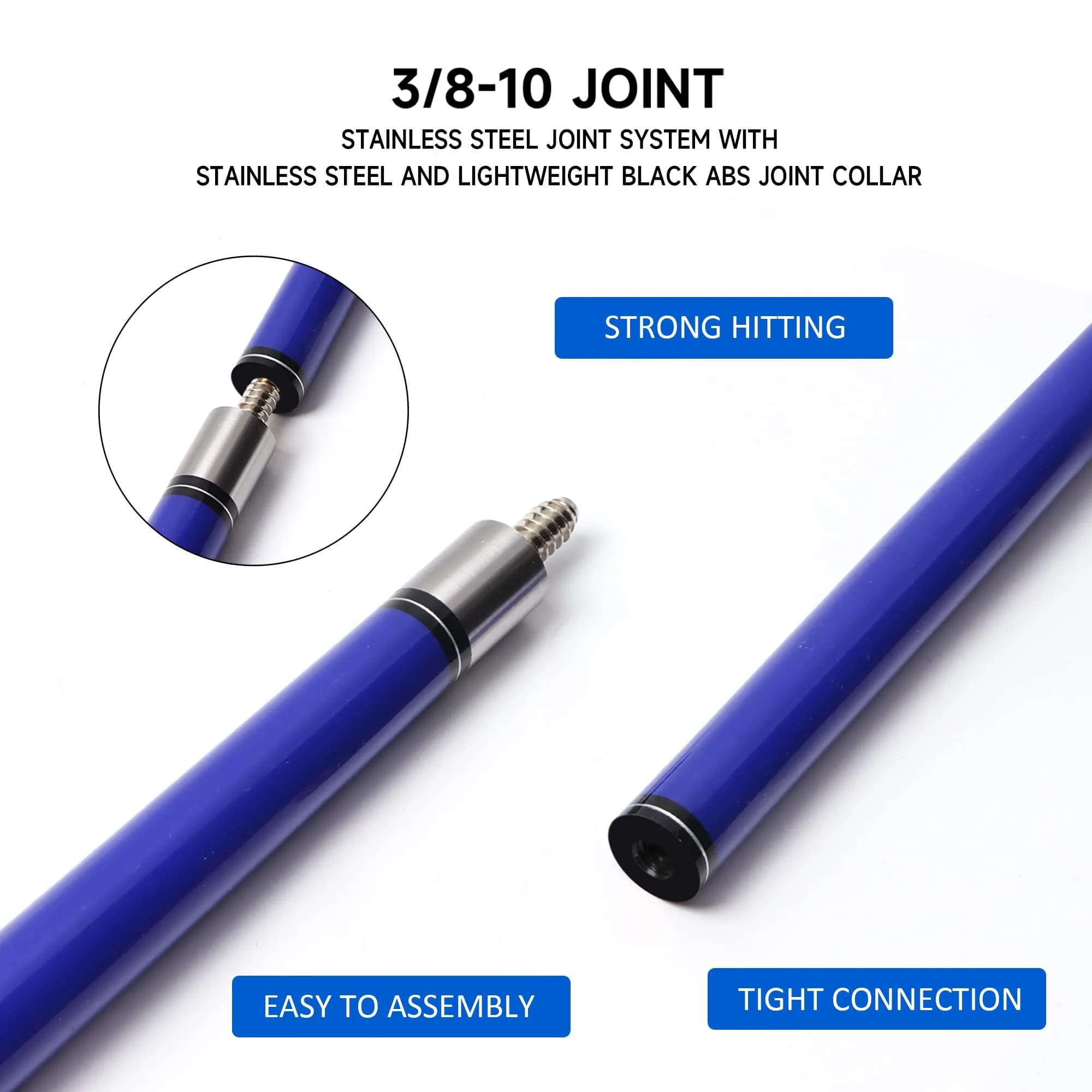GSE Games & Sports Expert Blue 20oz 58" 2-Piece Fiberglass Graphite Composite Pool Cue Stick | Warp-Resistant Construction - view 3
