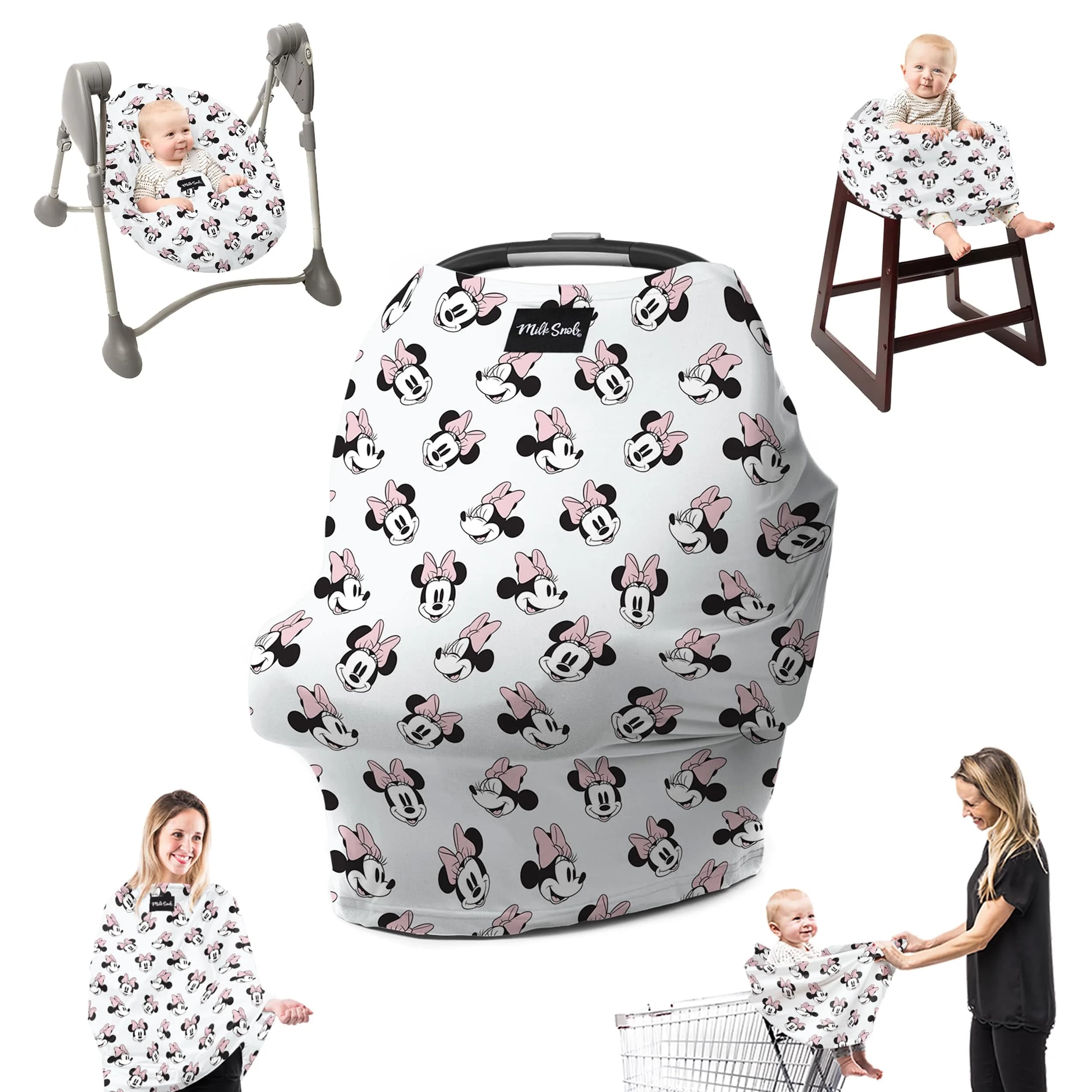 Milk Snob Original Disney 5-in-1 Cover Mickey Mouse Sketch, 1 Count | Breathable Rayon Blend for Car Seats, Nursing, Shopping Carts, High Chairs — Minnie Mouse