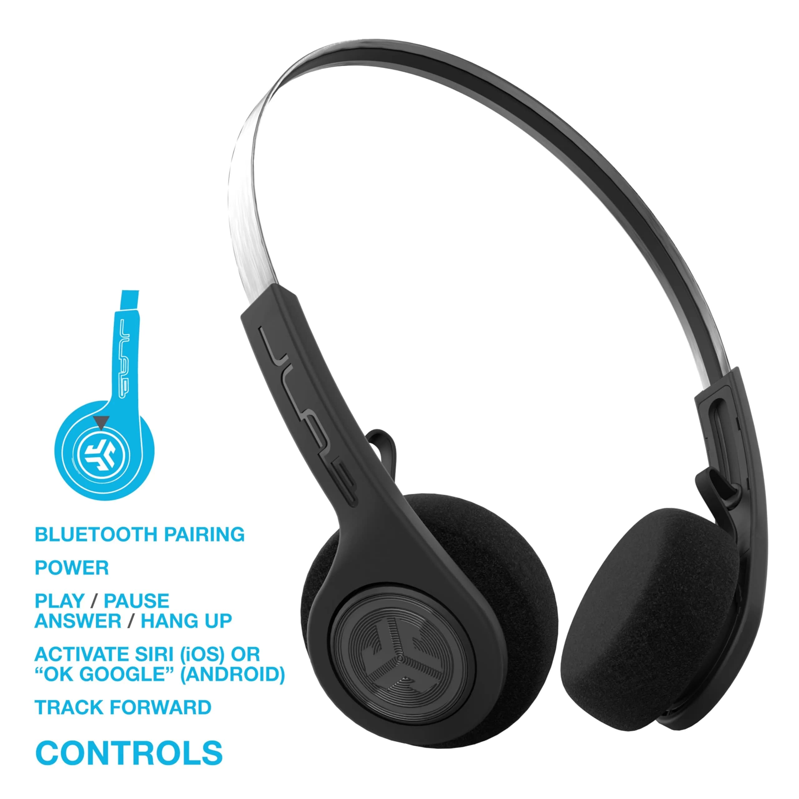 JLab Rewind Wireless Retro Headphones - Vibrant Blue | 14-Hour Battery, Bluetooth 4.2, EQ3 Sound - view 3