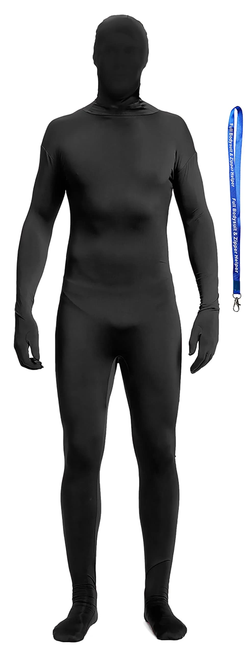 Full Bodysuit Black Zentai Costume Suit with Zipper Helper - Large (175cm-175cm) | Unisex Adult Spandex Stretch — Black