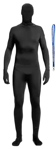 Full Bodysuit Black Zentai Costume Suit with Zipper Helper - Large (175cm-175cm) | Unisex Adult Spandex Stretch thumbnail 1