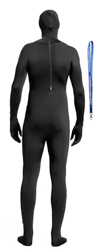 Full Bodysuit Black Zentai Costume Suit with Zipper Helper - Large (175cm-175cm) | Unisex Adult Spandex Stretch thumbnail 2