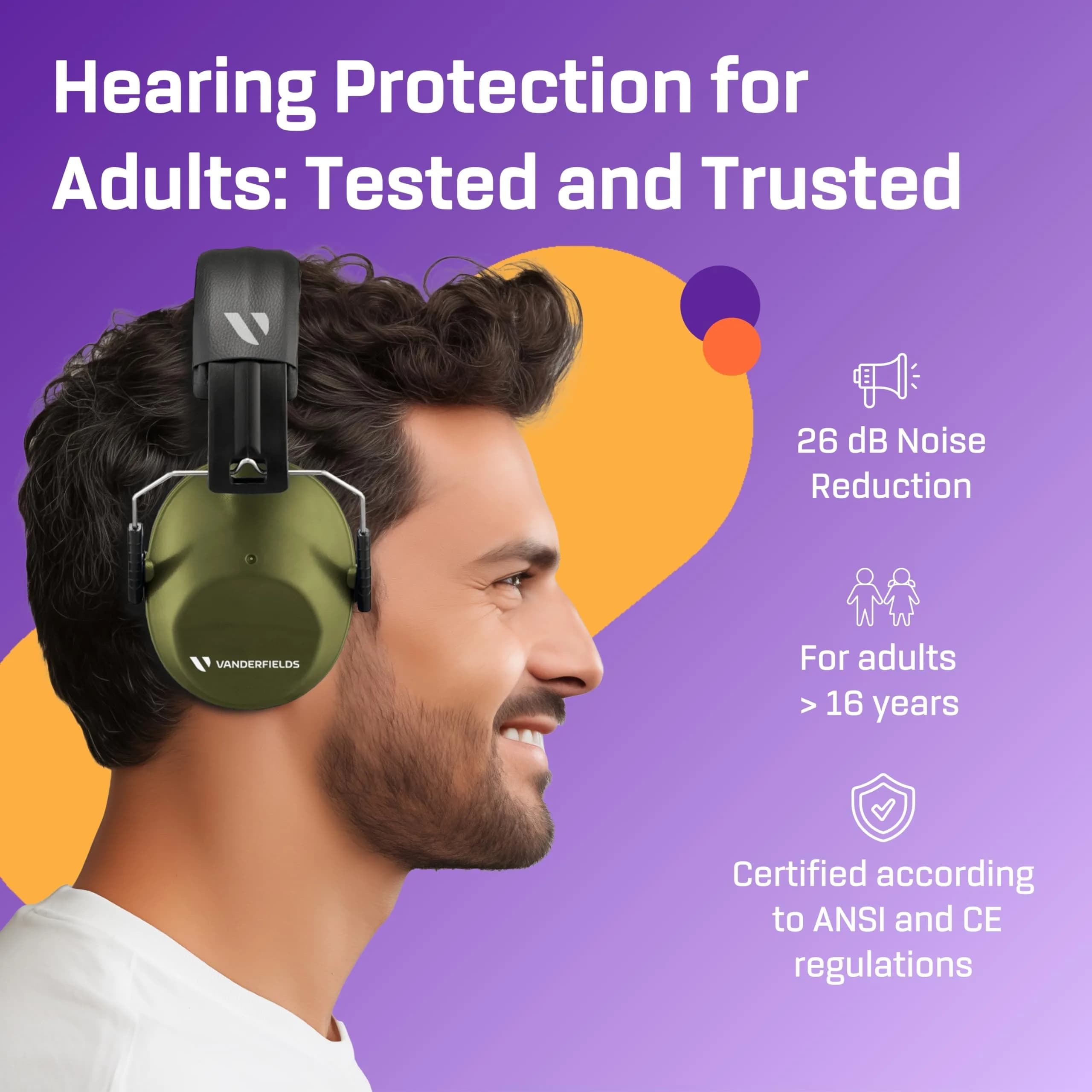 Vanderfields Kids Noise Canceling Headphones - 31 dB (2K Hz) - Ear Protection Earmuffs | Green, Adjustable Comfort - view 2