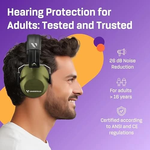 Vanderfields Kids Noise Canceling Headphones - 31 dB (2K Hz) - Ear Protection Earmuffs | Green, Adjustable Comfort thumbnail 2
